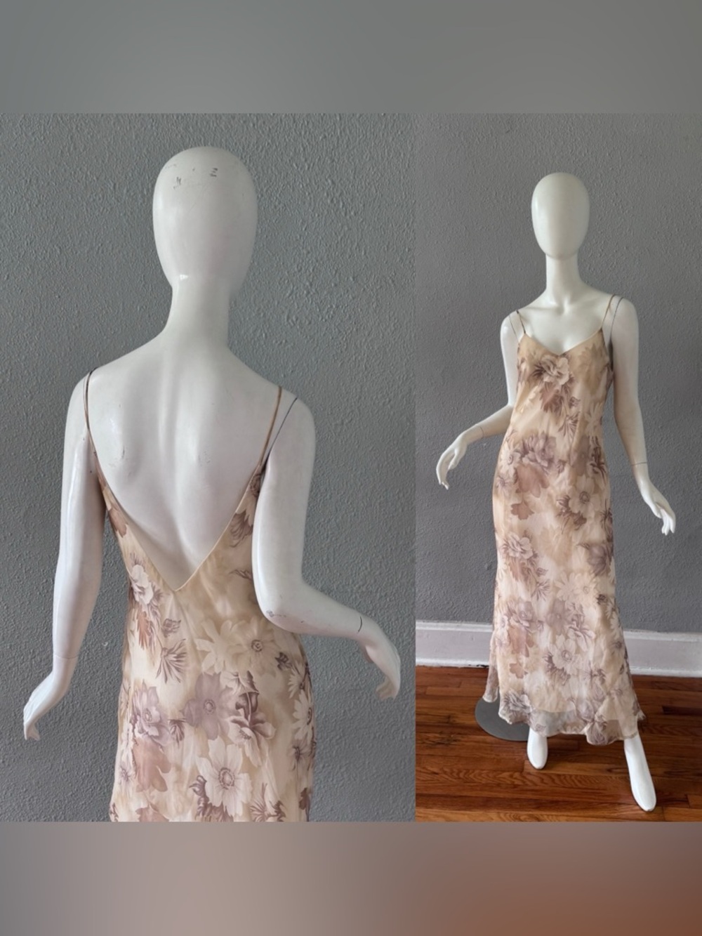 Vintage 90s Floral Chiffon EXPRESS Backless Femme Slip Maxi Dress S
